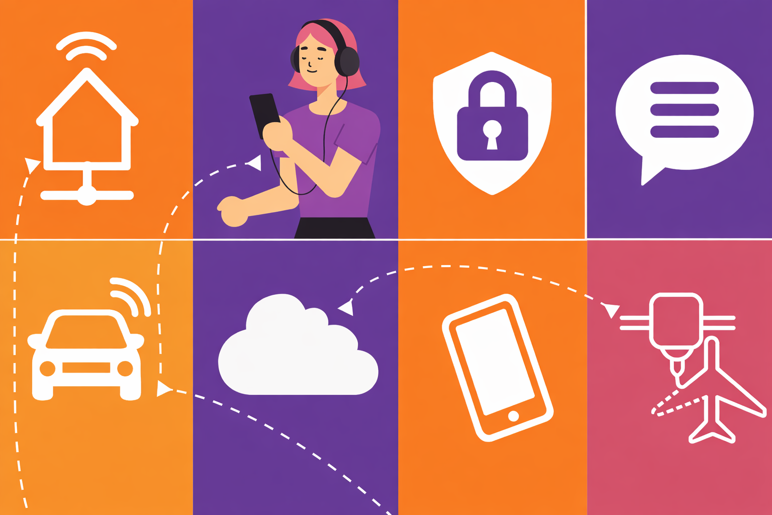 Illustrazione delle competenze digitali secondo il DigComp 2.2, con persone e tecnologie connesse